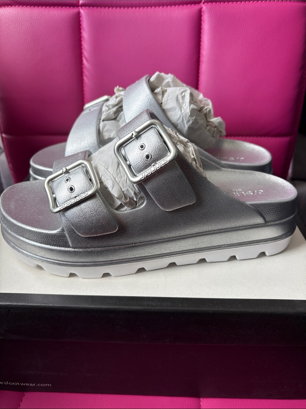 J/Slides Silver Simply Eva Slides Size 9